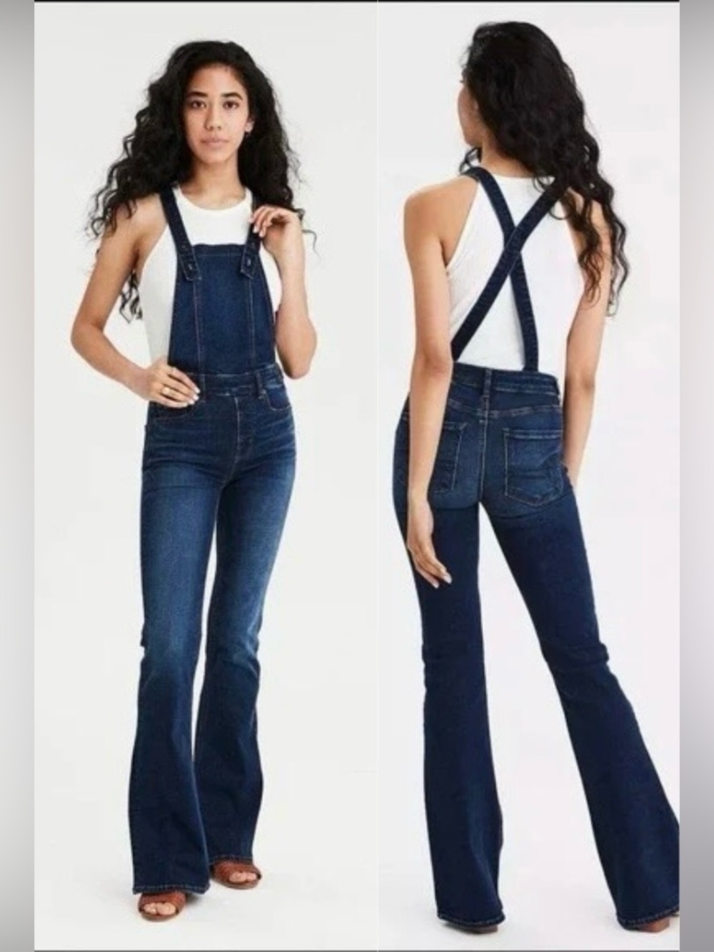 NWOT American Eagle Flare Overall Super Stretch Blue Overalls Size 8 Regular